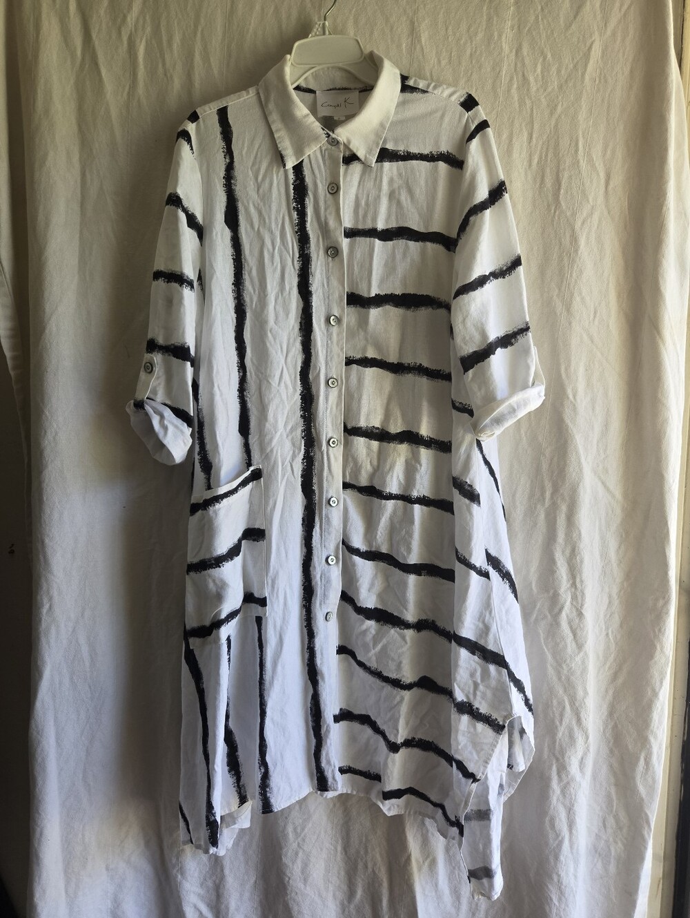 Compli K Shirt Dress Womens Large Linen Blend Oversized Relaxed Artsy Langenlook
